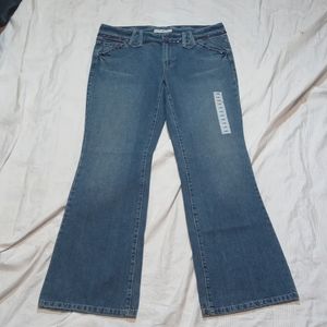 NWT 2006 TOMMY HILFIGER WIDE LEG FLARE JEANS WOMENS 14 R LOW RISE EMBEZZLED